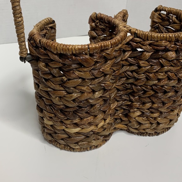 Straw Intertwined Metal Heavy Handled Large Candle Display Planter Minimalistic - Picture 2 of 9